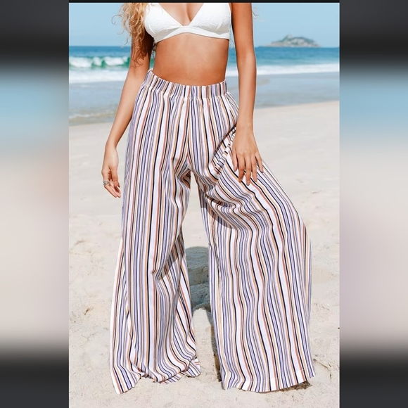 Cupshe Other - CUPSHE Brittney Striped Elastic Waist Beach Cover-Up Pants Swim Resort Size L